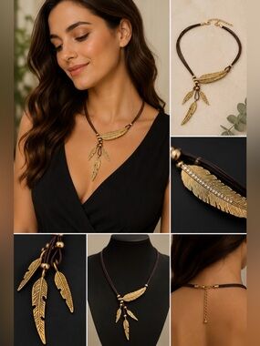 NEW Boho Gold Feather Pendant Necklace | Bohemian Jewelry